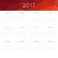 Calendar 2017 year simple style. Week starts from sunday. Royalty Free Stock Photo