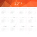 Calendar 2017 year simple style. Week starts from sunday. Royalty Free Stock Photo