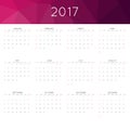 Calendar 2017 year simple style. Week starts from sunday. Royalty Free Stock Photo