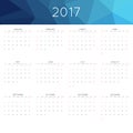 Calendar 2017 year simple style. Week starts from sunday. Royalty Free Stock Photo