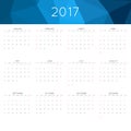 Calendar 2017 year simple style. Week starts from sunday. Royalty Free Stock Photo