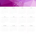 Calendar 2017 year simple style. Week starts from sunday. Royalty Free Stock Photo