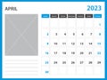 Calendar 2023 year template - April 2023 year, Week Starts on Sunday, Desk calendar 2023 design, Wall calendar, planner design,