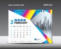 Calendar 2024 year template vector- February 2024 year, Desk calendar 2024 design, Week starts Sunday, Planner, Stationery design