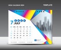 Calendar 2024 year template vector- July 2024 year, Desk calendar 2024 design, Week starts Sunday, Planner, Stationery design,