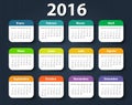 Calendar 2016 year vector design template in