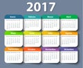 Calendar 2017 year vector design template in Spanish.