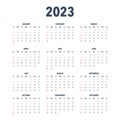 Calendar Year 2023 Vector Illustration Template In Black And White Colors. The Week Starts On Sunday. Sunday In Red. Vector