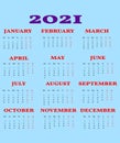 Calendar 2021 year - vector illustration. Week starts on Monday Royalty Free Stock Photo