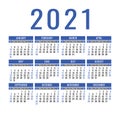 Calendar 2021 year. Vector pocket or wall calender template. Simple design. Week starts on Sunday. Blue and black colors