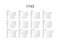 Calendar of year 1743 Royalty Free Stock Photo