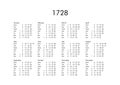 Calendar of year 1728 Royalty Free Stock Photo