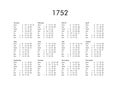 Calendar of year 1752 Royalty Free Stock Photo