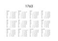 Calendar of year 1763 Royalty Free Stock Photo