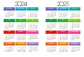 Calendar 2024 - 2025 year, week start sunday, colored square months