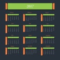 Calendar for 2017 Year. Week starts from Sunday. Royalty Free Stock Photo