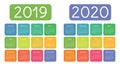 Calendar 2019, 2020 years. Colorful calender set. Week starts on