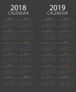 Calendar for 2018 and 2019 years in flat style