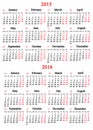 Calendar for 2015 and 2016 years