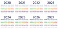 Calendar 2021 2022 2023 years. Vector illustration. Simple template
