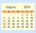Calendar-yellow-month-august-2024-rouded-corners-blue-background