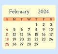 Calendar-yellow-month-february-2024-rouded-corners-blue-background