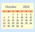 Calendar-yellow-month-october-2024-rouded-corners-blue-background