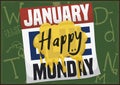 Calendar with Yellow Paint Posted in Blackboard for Blue Monday, Vector Illustration