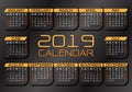 2019 calendar yellow white text number on dark grey metallic background vector Royalty Free Stock Photo