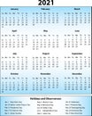 2021 Full Page Calendar with Blue Gradient