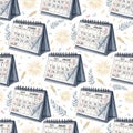 Calendars Pattern with Leaves and Floral Design Royalty Free Stock Photo