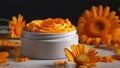 Calendula also known as marigold cosmetic product. Face moisturising cream. Beauty and healthcare concept. Generative Ai Royalty Free Stock Photo