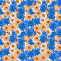 Calendula, cosmos, daisy. Illustration, texture of flowers. Seamless pattern for continuous replicate. Floral background, photo