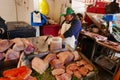 Seafood at the fishmongers stalls in Caleta Portales, Valparaiso, Chile