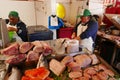 Seafood at the fishmongers stalls in Caleta Portales, Valparaiso, Chile