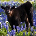 Calf in Bluebonnets Royalty Free Stock Photo