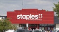 A Staples store sign. An American office supply retail company Royalty Free Stock Photo