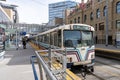 CTrain stop at City Hall station. Downtown Calgary. Royalty Free Stock Photo