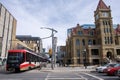 CTrain stop at City Hall station. Downtown Calgary. Royalty Free Stock Photo