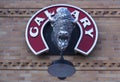 Buffalo Bison Head Statue Heritage Park Entrance Calgary Alberta Brick Wall