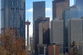 A close up to the Calgary Downtown Skyline during early spring