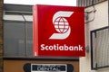 A Scotiabank neon sign. Canadian multinational banking and financial services company