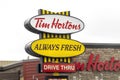 A Tim Hortons, always fresh and drive thru sign