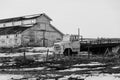 Abandoned old truck and barn in the prairie Royalty Free Stock Photo