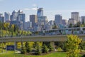 A Calgary Ctrain crossing a bridge during the afternoon in summer Royalty Free Stock Photo