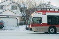 A Close up size view to a Calgary bus during working during extreme cold in winter time