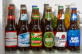 A set of Canadian popular beer brands inside of a fridge