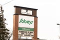 A Sobeys sign outside of a store. The second largest supermarket chain in Canada