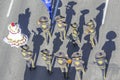 Looking down from above as a Mariachi band plays on a street during the Calgary Stampede