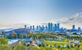 Downtown Calgary sky view during stampede festival with the Indian Village also call